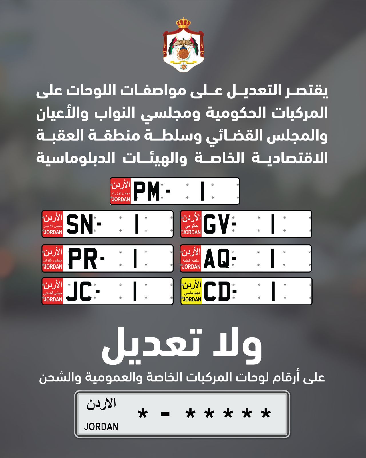 لا تعديل مطلقاً على مواصفات اللوحات الخاصة